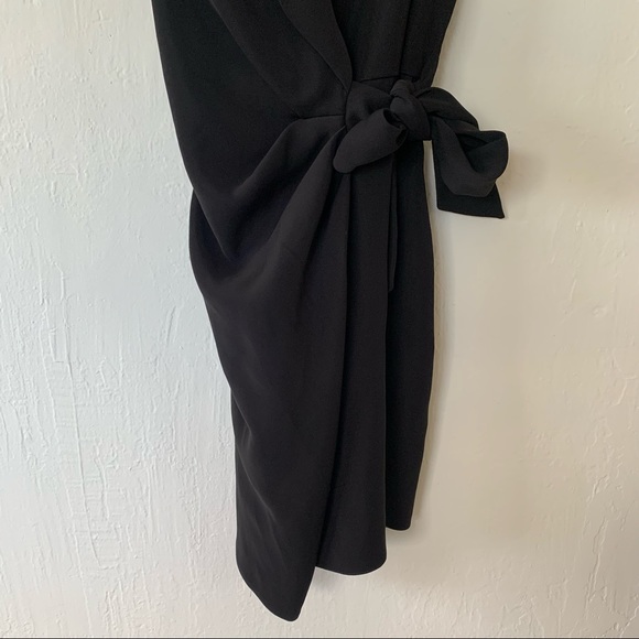 Zara Soft Surplice Wrap Dress Tortoise Shell O-Ring Dress In Black - Picture 9 of 12